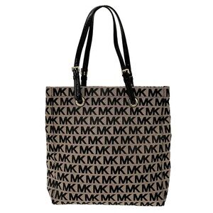 MICHAEL KORS Signature Bag Tote Tan Black Jacquard & Leather